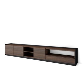 Skraut Home Mueble tv efecto madera roble oscuro y negro 310x37x50cm