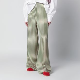 Dries Van Noten Wide-leg green striped trousers