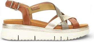 Pikolinos extra lichte zomersandalen met sleehak van bruin leer voor dames - Palma