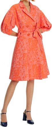 Exquise Balloon Sleeve Floral Double Breasted Closure Dress In Orange