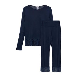 Hanro Nachtkleding, Dames, Blauw, L, Tweed, Azelia Pyjamaset met Lange Mouwen