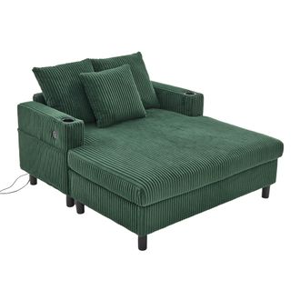 STILVORA Sill&oacute;n Relax Extragrande Con Led Multicolor, Usb Y Portavasos, Respaldo Ergon&oacute;mico En Pana Verde Esmeralda