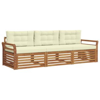 vidaXL Conjunto De Sof&aacute;s De Exterior Con Coj&iacute;n 3 Pcs Natural Y Crema Vidaxl