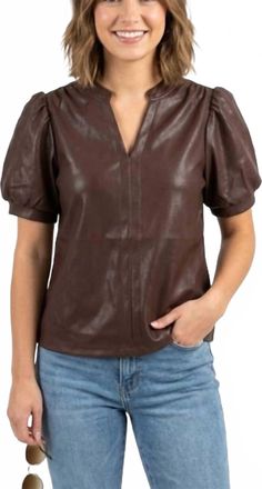 THML Clothing Faux Leather Top In Brown