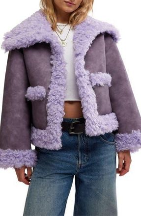 Free People Kiki Faux Leather Jacket with High Pile Fleece Trim in Lilac Combo at Nordstrom Rack, Size Small