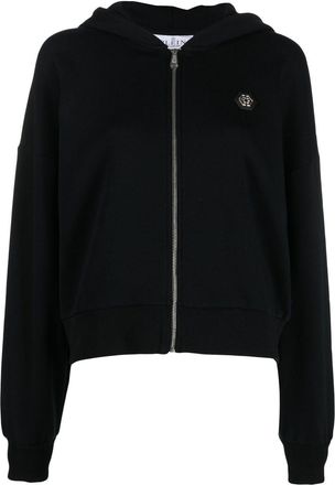 Philipp Plein skull-embellished zip-up hoodie - women - Cotton/Spandex/Elastane/Polyester - S - Black
