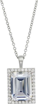 Savvy Cie Jewels Silver Cz Emerald Cut Halo Necklace