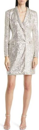 Eliza J Sequin Long Sleeve Tuxedo Cocktail Dress in Silver at Nordstrom Rack, Size 6