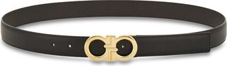 Ferragamo Narrow Black Calfskin Belt with Polished Gold-tone Buckle