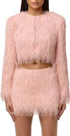 Naked Wardrobe Fringe Crop Jacket in Peach at Nordstrom, Size X-Small