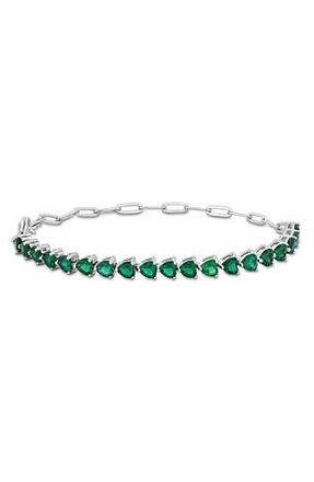 Delmar Sterling Silver Lab Grown Emerald Heart Tennis Bracelet in Green at Nordstrom Rack