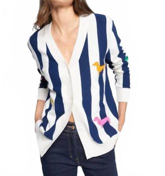 Vilagallo Dog Embroidery Striped Cardigan In Navy