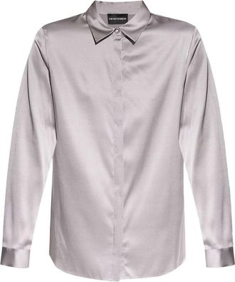 Emporio Armani satin shirt - women - Elastane/Silk - 46 - Grey