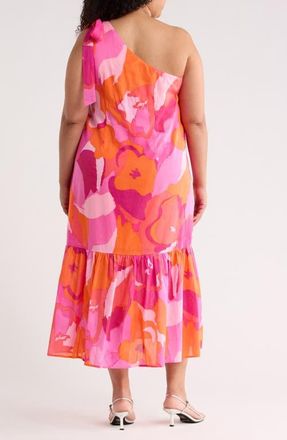 Sugarlips Floral One-Shoulder Cotton Dress in Orange Pink Multi at Nordstrom, Size 1X