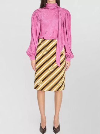 Gucci silk twill shirt neck bow rose pattern