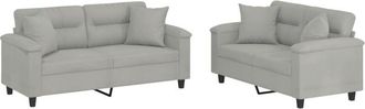 vidaXL Vidaxl - Juego De Sof&aacute;s Con Cojines 2 Piezas Tela Microfibra Gris Claro