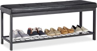 Relaxdays Relaxdays Banco Zapatero Xxl, Metal-piel Sint&eacute;tica, Negro, 49 X 115 X 40 Cm
