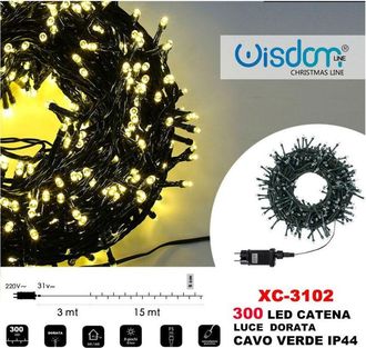 Trade Shop Trade Shop - Catena Luminosa 300 Luci Led Lucciole Luce Dorata Cavo Verde Ip44 Xc-3102