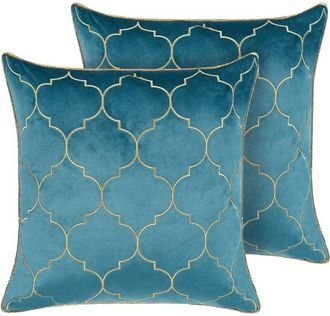 Beliani Conjunto De 2 Cojines Decorativos Patr&oacute;n Marroqu&iacute; 45 X 45 Cm Moderno Azul Dorado Alyssum