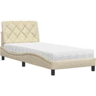 vidaXL Cama Con Colch&oacute;n Tela Color Crema 80x200 Cm Vidaxl