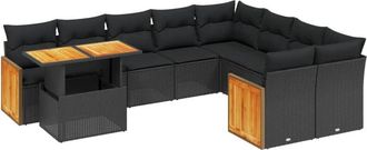 vidaXL Vidaxl - Set De Sof&aacute;s De Jard&iacute;n 10 Pzas Cojines Rat&aacute;n Sint&eacute;tico Negro