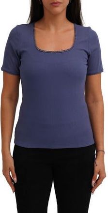 Cyrus Scallop Trim Short Sleeve Ribbed Top in Twilight at Nordstrom Rack, Size X-Large