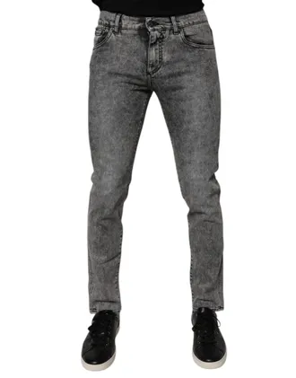 Dolce & Gabbana Mens Dark Gray Washed Cotton Slim Fit Denim Jeans Elastane Clothing