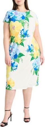Maggy London Floral Short Sleeve Matte Jersey Midi Dress in Soft White/Yellow at Nordstrom Rack, Size 18W