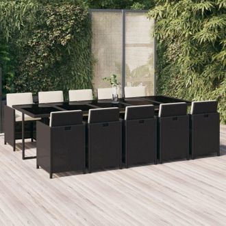 vidaXL Set De Comedor Jard&iacute;n 11 Pzas Con Cojines Rat&aacute;n Sint&eacute;tico Negro Vidaxl