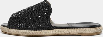 Gina Black Satin Crystal Embellished Espadrille Flats