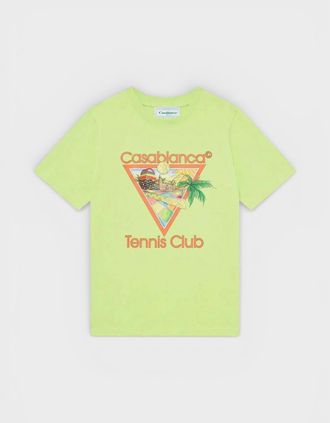Casablanca Mens Printed T-Shirt Afro Cubism Tennis Club Pale Green - Yellow - Size: 44