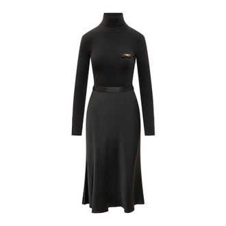 Elisabetta Franchi Jurk van geribbelde gebreide stof met riem - Dames - Casual kleedjes - Zwart - XS - Kleedjes