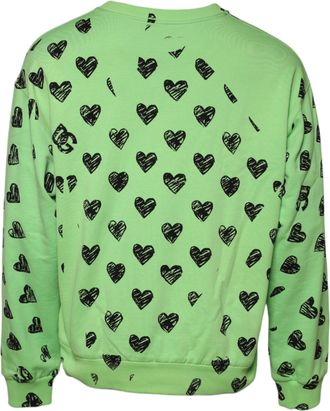 Dolce & Gabbana Green Heart Print Crew Neck Pullover Mens Sweater (Pre-Owned)