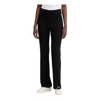 Karl Lagerfeld Broeken, Dames, Zwart, L, Ribbed Flared Viscose Pants