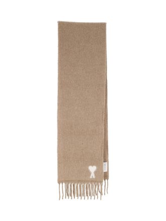 Ami Beige Alpaca-Blend Fringed Scarf