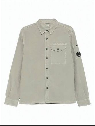 C.P. Company Button-Up Casual Jacket With Textured Fabric And Iconic Patch