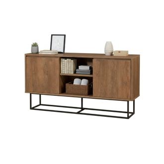 Dmora Dmora - Aparador Alrakis, Buf&eacute; De Sal&oacute;n, Aparador De Sal&oacute;n, Despensa De Cocina, 140x36h72 Cm, Nogal Y Negro, Con Embalaje Reforzado