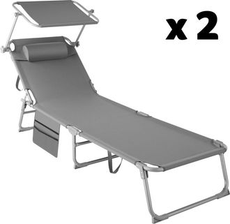 TecTake 2 tumbonas plegables 190 x 68 x 28 cm con bolsillo lateral gris