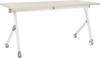 Beliani Foldable Office Desk BENDI Light Brown 160 cm 60 cm with Wheels