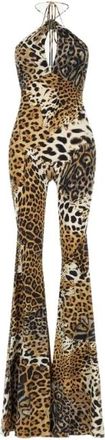 Roberto Cavalli Jumpsuits & Playsuits, Dames, Bruin, S, Jumpsuit met Jaguar Skin print