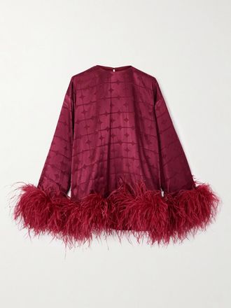 Dima Ayad Blusa In Raso Dévoré Con Piume Geometric - Bordeaux