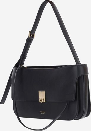 Ferragamo Womens Leather Shoulder Bag Cara Black Calf