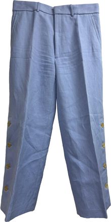 Joseph Side Button Detailed Straight-Leg Trousers in Blue Ramie