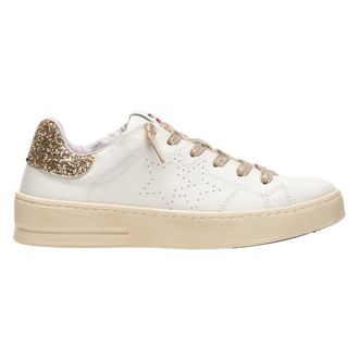 2Star White Leather Trainers with Golden Glitter Detail