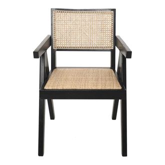 Vintahome Silla de comedor de ratan y madera negra