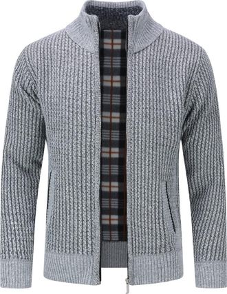 AlltheMen YOUTHUP Mens Cardigan Fleece Lined Knitted Coat Stand up Collar Thick Sweater Full Zip Winter Knitwear,Light Grey,XXL