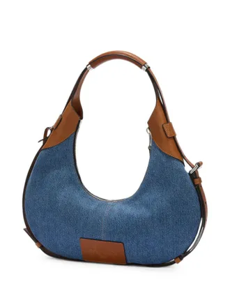 Moschino Blue Silk-Blend Leather Accent Handbag