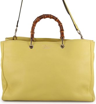 Gucci Beige Champagne Gold Yellow Bamboo Leather Tote Bag (Pre-Owned)