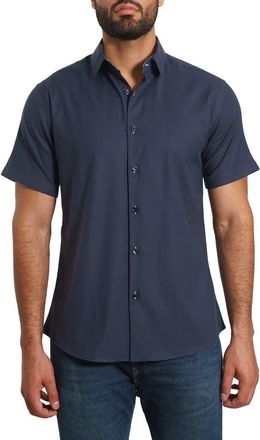 Jared Lang Trim Fit Solid Short Sleeve Button-Up Shirt in Navy at Nordstrom Rack, Size Medium