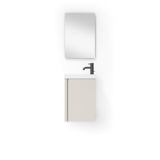Saniclass Chaci Fonteinkastset - 40x55cm - 1 deur - mineraalmarmer fonteinwastafel - met rechthoekige spiegel - mat cotton (beige)